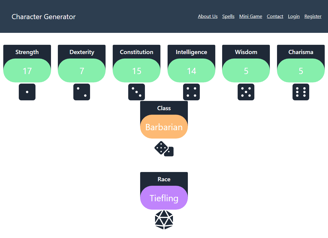 Character Generator website screenshot